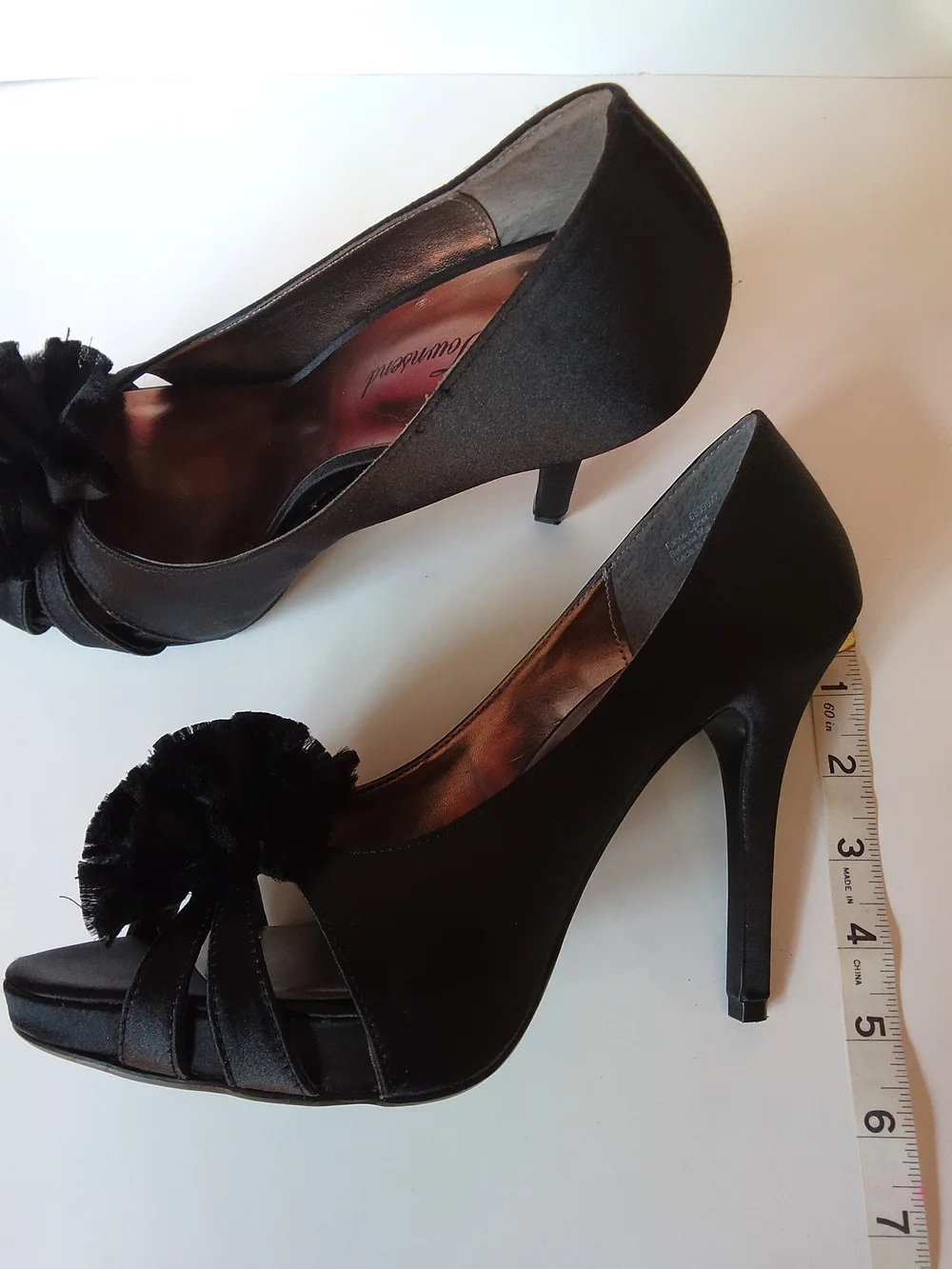 Lulu Townsend Black Peep-Toe Heels with Fabric Flower